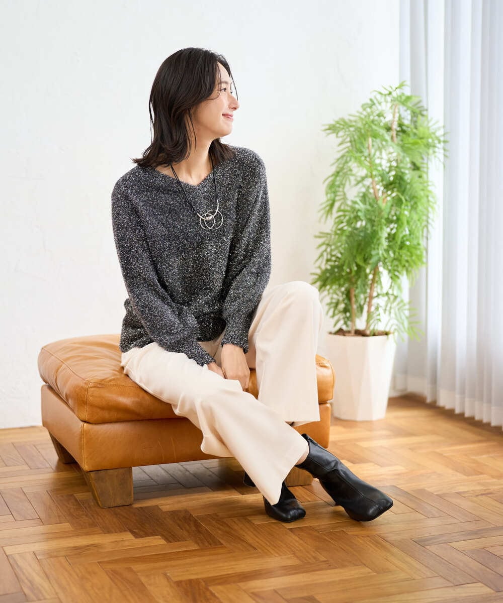 PZFCF51230 GEORGES RECH(ジョルジュ・レッシュ) メタリックシャギーVネックニット ベージュ