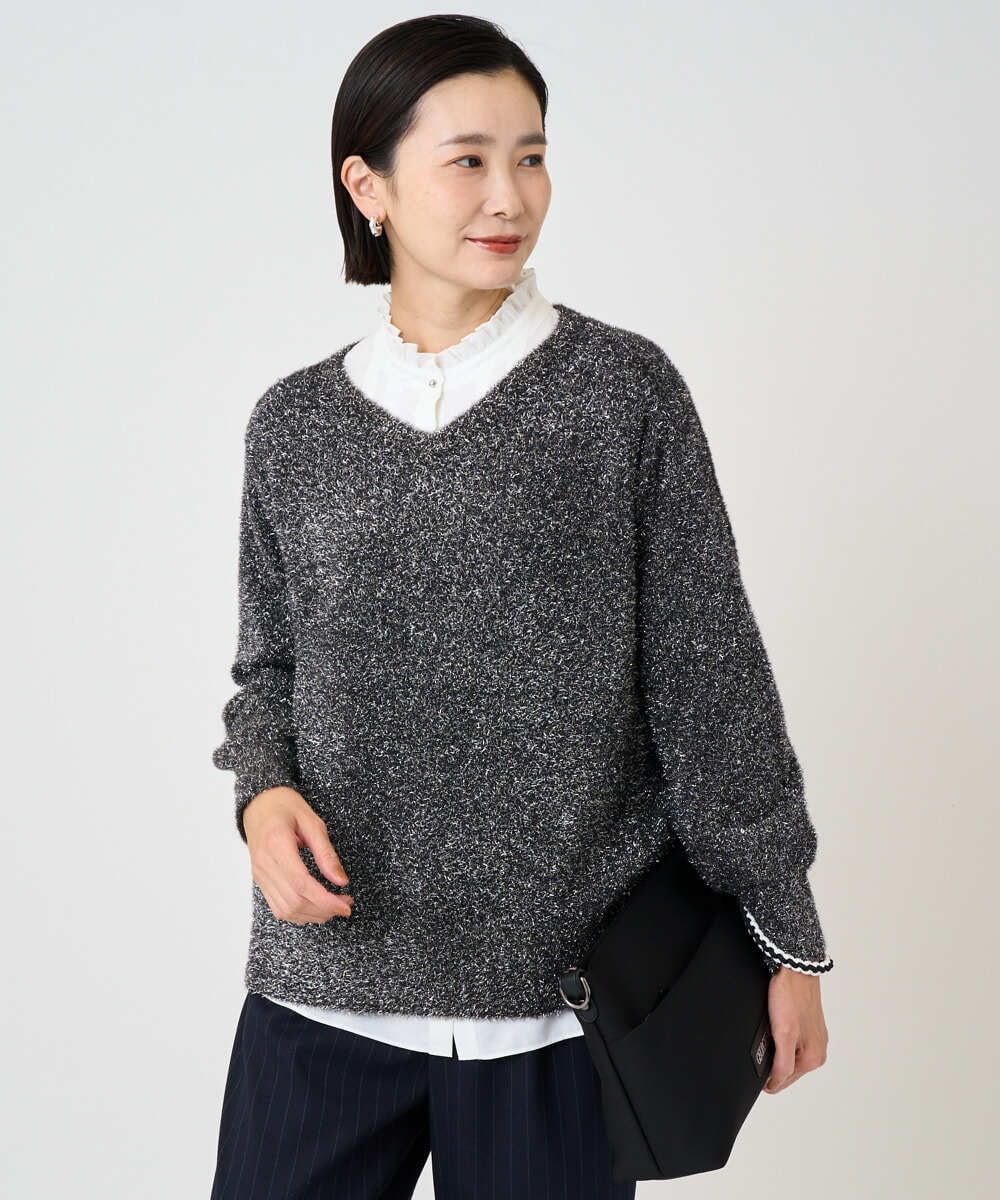 PZFCF51230 GEORGES RECH(ジョルジュ・レッシュ) メタリックシャギーVネックニット ベージュ