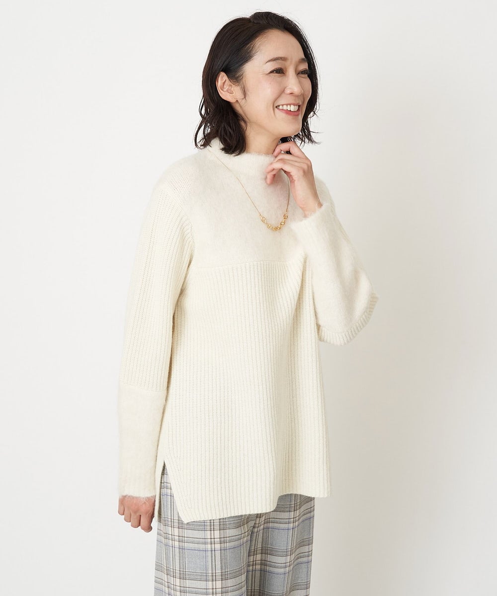 PZFCV06250 GEORGES RECH(ジョルジュ・レッシュ) ヘアリーブークレヤーンボトルネックニット ライトグレー
