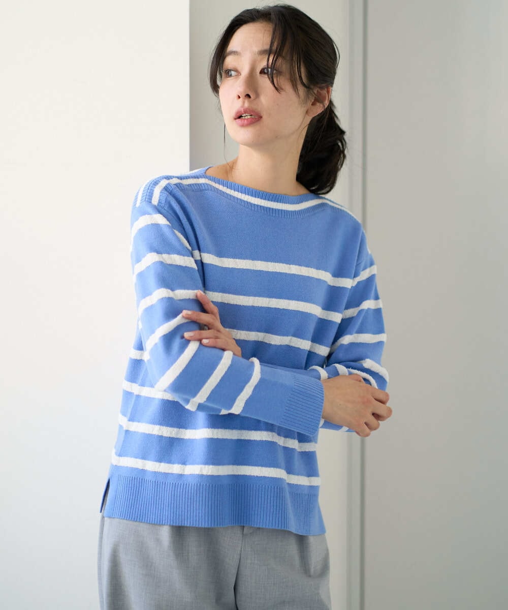 PZFEE04270 GEORGES RECH(ジョルジュ・レッシュ) ブークレボーダーボートネックニット ブルー