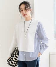 PZFEE10270 GEORGES RECH(ジョルジュ・レッシュ) ストライプコンビアシンメトリーニット ネイビー