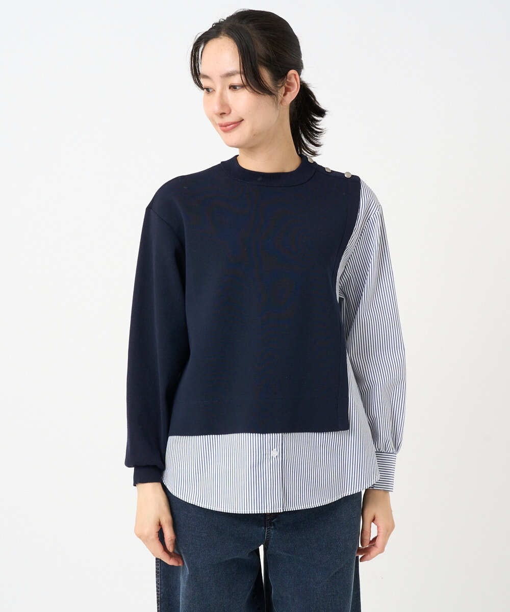 PZFEE10270 GEORGES RECH(ジョルジュ・レッシュ) ストライプコンビアシンメトリーニット ネイビー