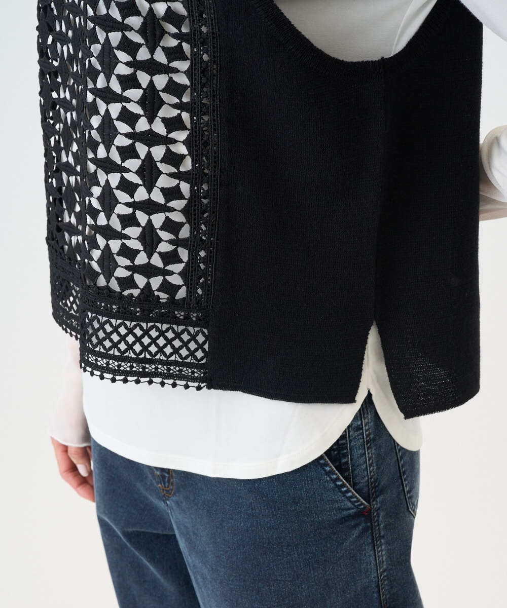 PZFEE23230 GEORGES RECH(ジョルジュ・レッシュ) 幾何レースショートニットベスト ブラック