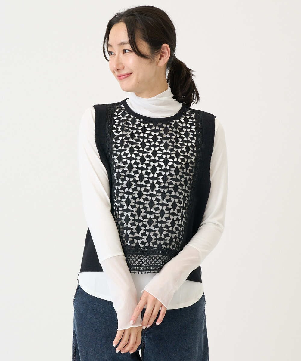 PZFEE23230 GEORGES RECH(ジョルジュ・レッシュ) 幾何レースショートニットベスト ブラック