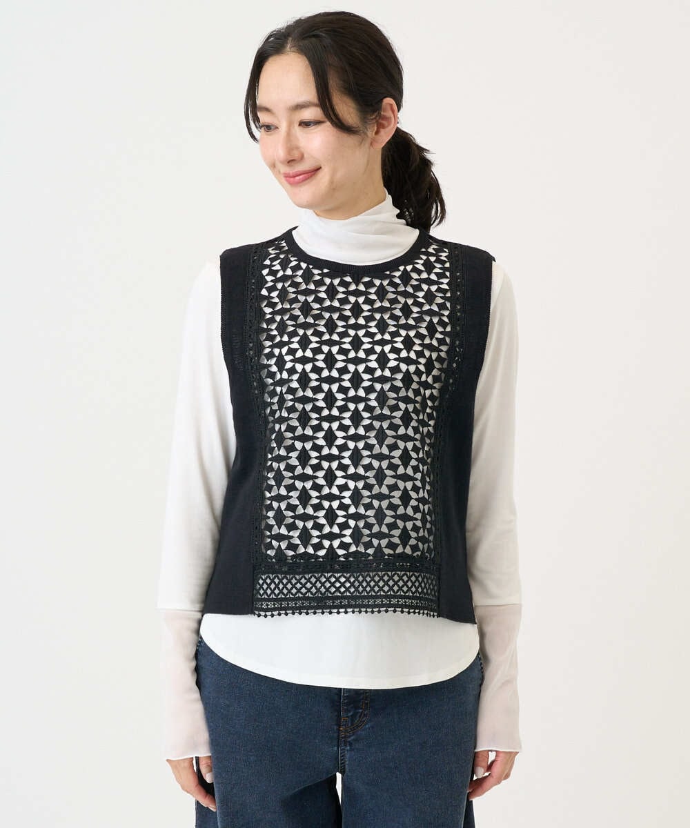 PZFEE23230 GEORGES RECH(ジョルジュ・レッシュ) 幾何レースショートニットベスト ブラック