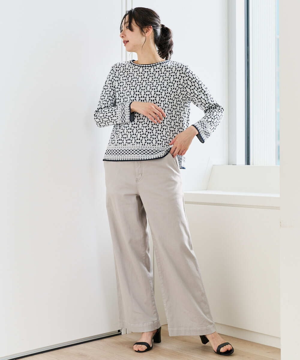 PZFEE26270 GEORGES RECH(ジョルジュ・レッシュ)  [日本製]レース柄ジャカードニットプルオーバー ネイビー