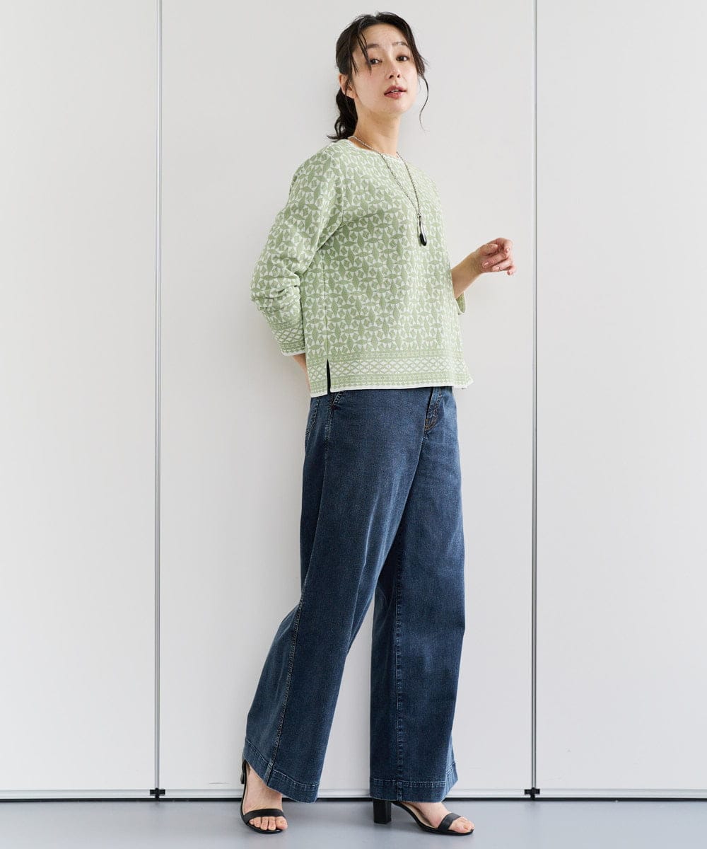 PZFEE26270 GEORGES RECH(ジョルジュ・レッシュ)  [日本製]レース柄ジャカードニットプルオーバー ネイビー