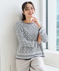 PZFEE26270 GEORGES RECH(ジョルジュ・レッシュ)  [日本製]レース柄ジャカードニットプルオーバー ネイビー