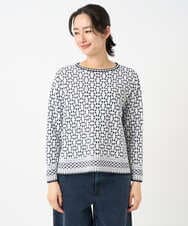 PZFEE26270 GEORGES RECH(ジョルジュ・レッシュ)  [日本製]レース柄ジャカードニットプルオーバー ネイビー