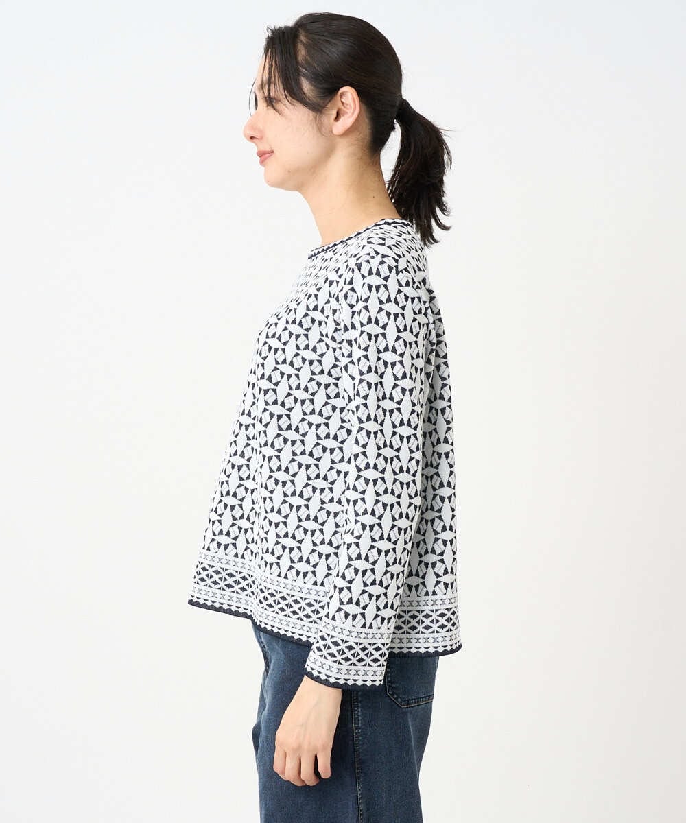 PZFEE26270 GEORGES RECH(ジョルジュ・レッシュ)  [日本製]レース柄ジャカードニットプルオーバー ネイビー