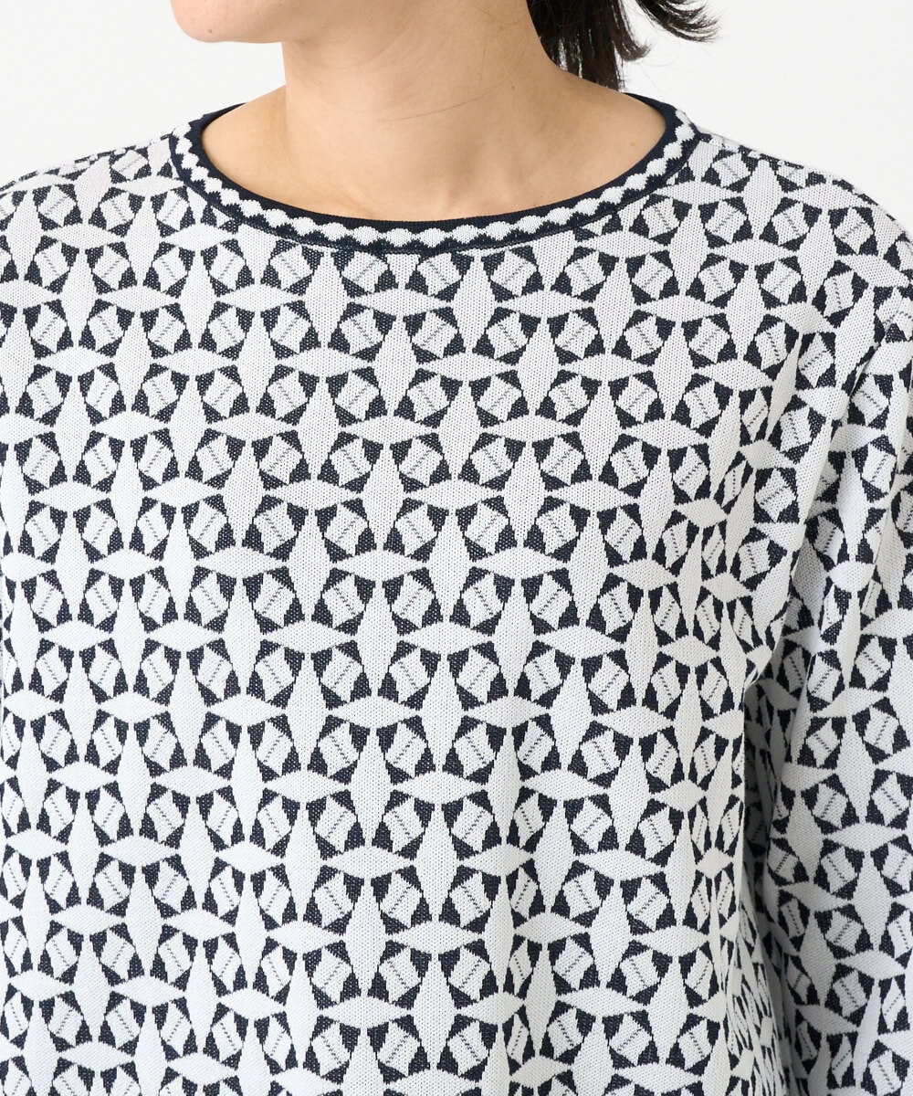 PZFEE26270 GEORGES RECH(ジョルジュ・レッシュ)  [日本製]レース柄ジャカードニットプルオーバー ネイビー