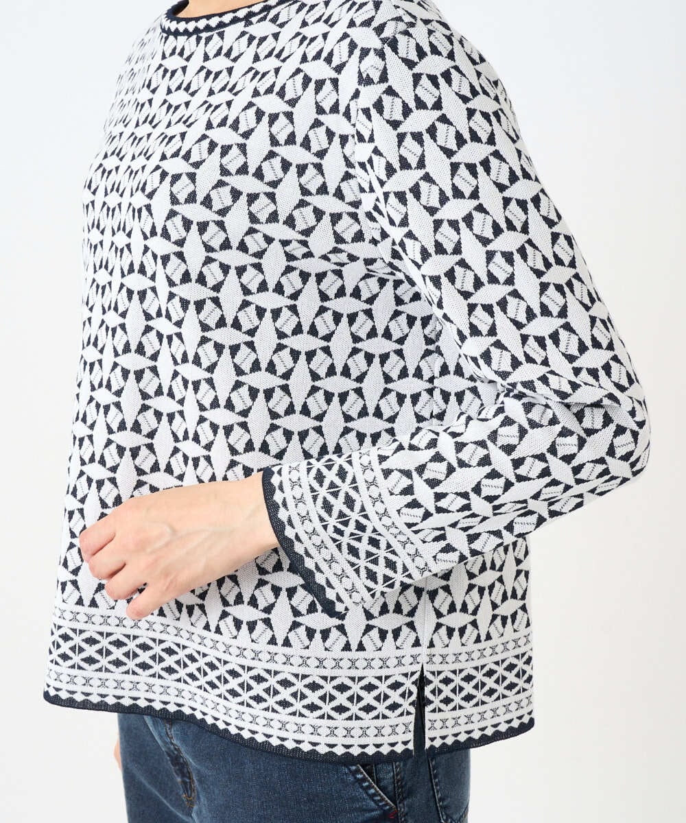 PZFEE26270 GEORGES RECH(ジョルジュ・レッシュ)  [日本製]レース柄ジャカードニットプルオーバー ネイビー