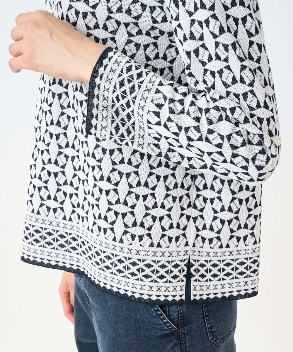 PZFEE26270 GEORGES RECH(ジョルジュ・レッシュ)  [日本製]レース柄ジャカードニットプルオーバー ネイビー