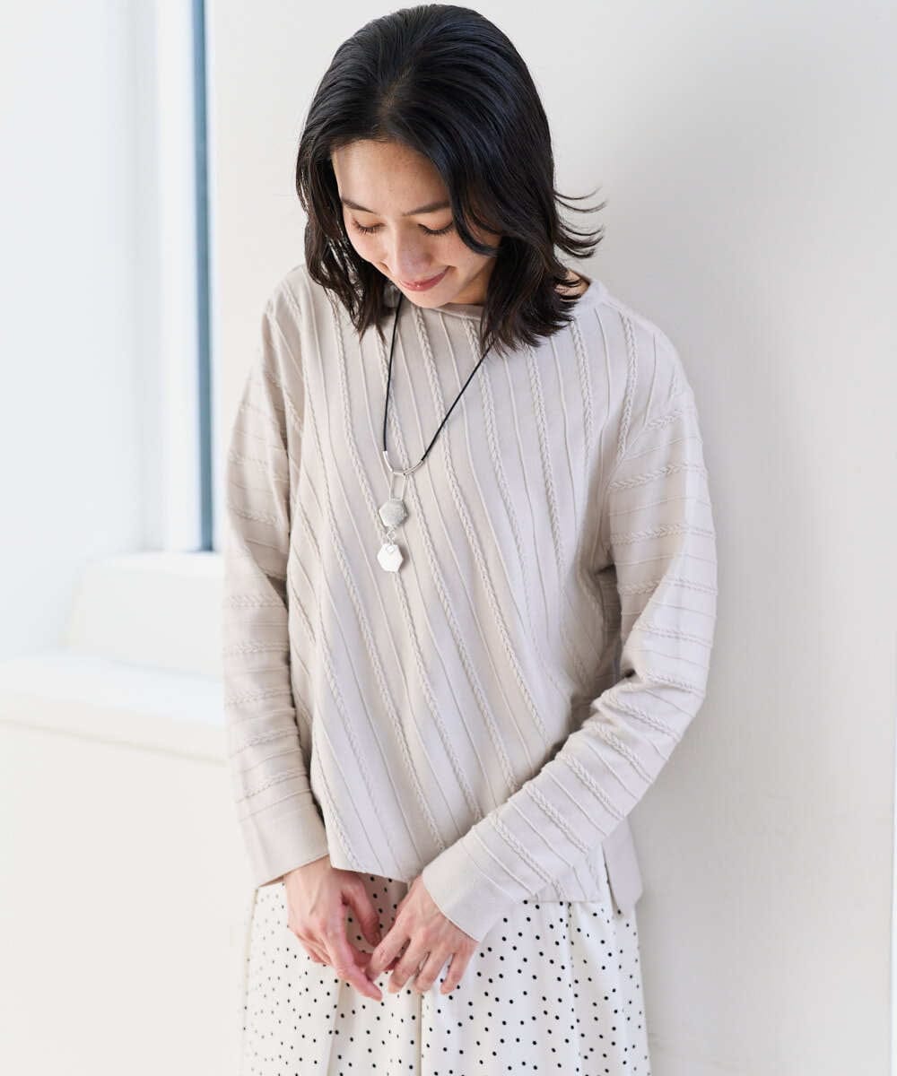 PZFEF15230 GEORGES RECH(ジョルジュ・レッシュ) ケーブル柄ニットプルオーバー ライトグレー