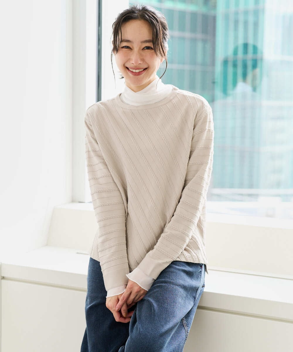 PZFEF15230 GEORGES RECH(ジョルジュ・レッシュ) ケーブル柄ニットプルオーバー ライトグレー