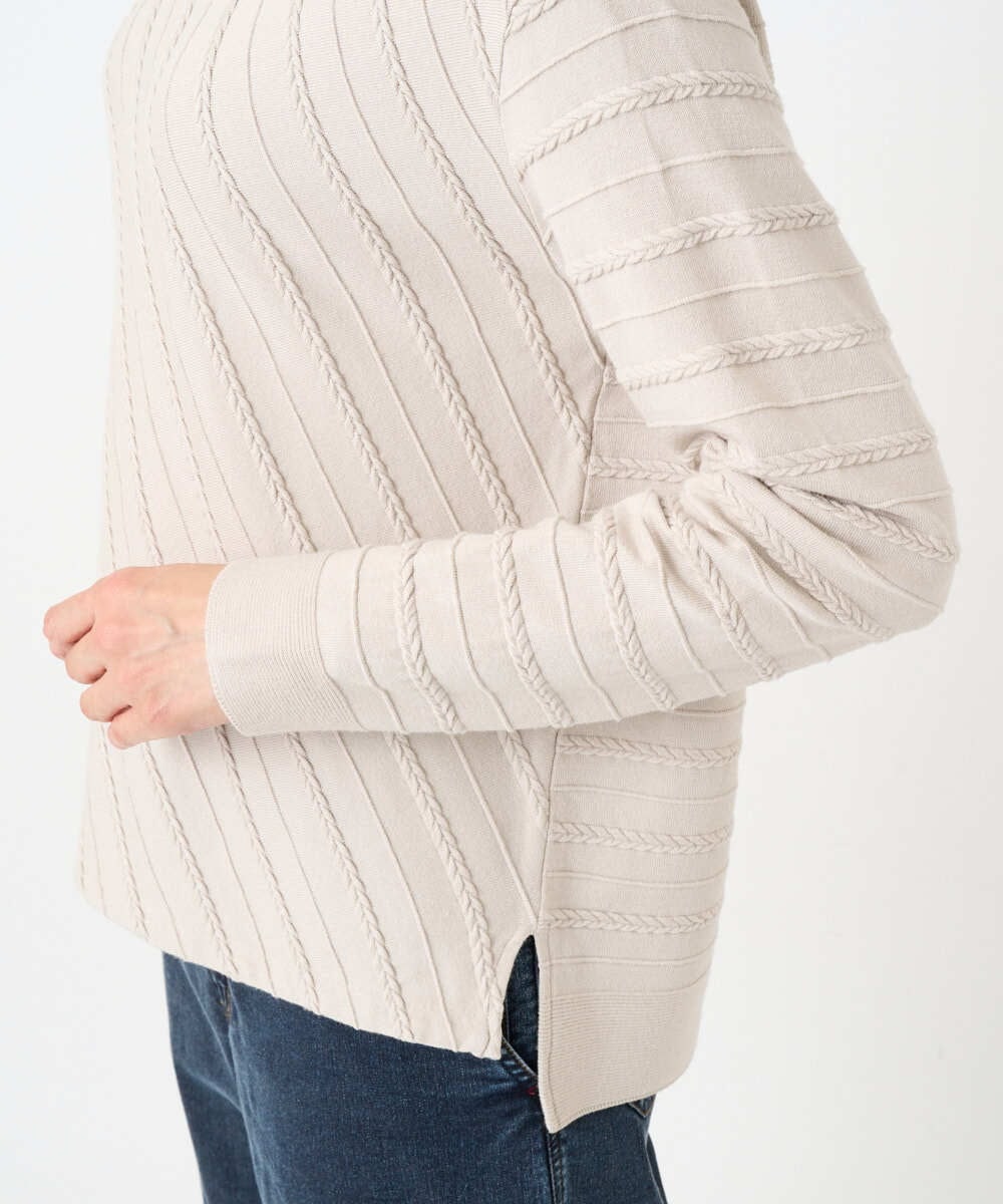 PZFEF15230 GEORGES RECH(ジョルジュ・レッシュ) ケーブル柄ニットプルオーバー ライトグレー