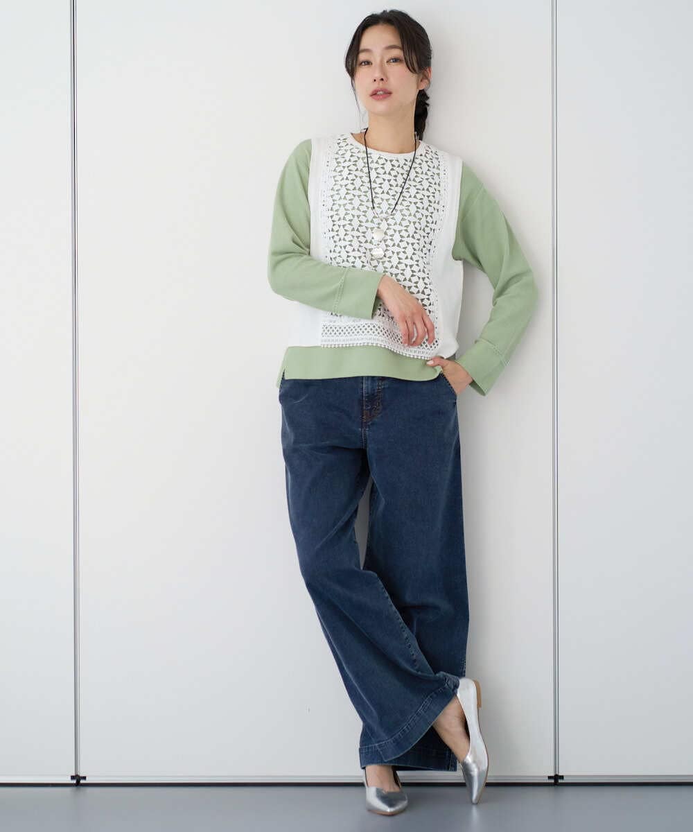 PZFEF30250 GEORGES RECH(ジョルジュ・レッシュ) 切り替えニット9分袖プルオーバー ピンク