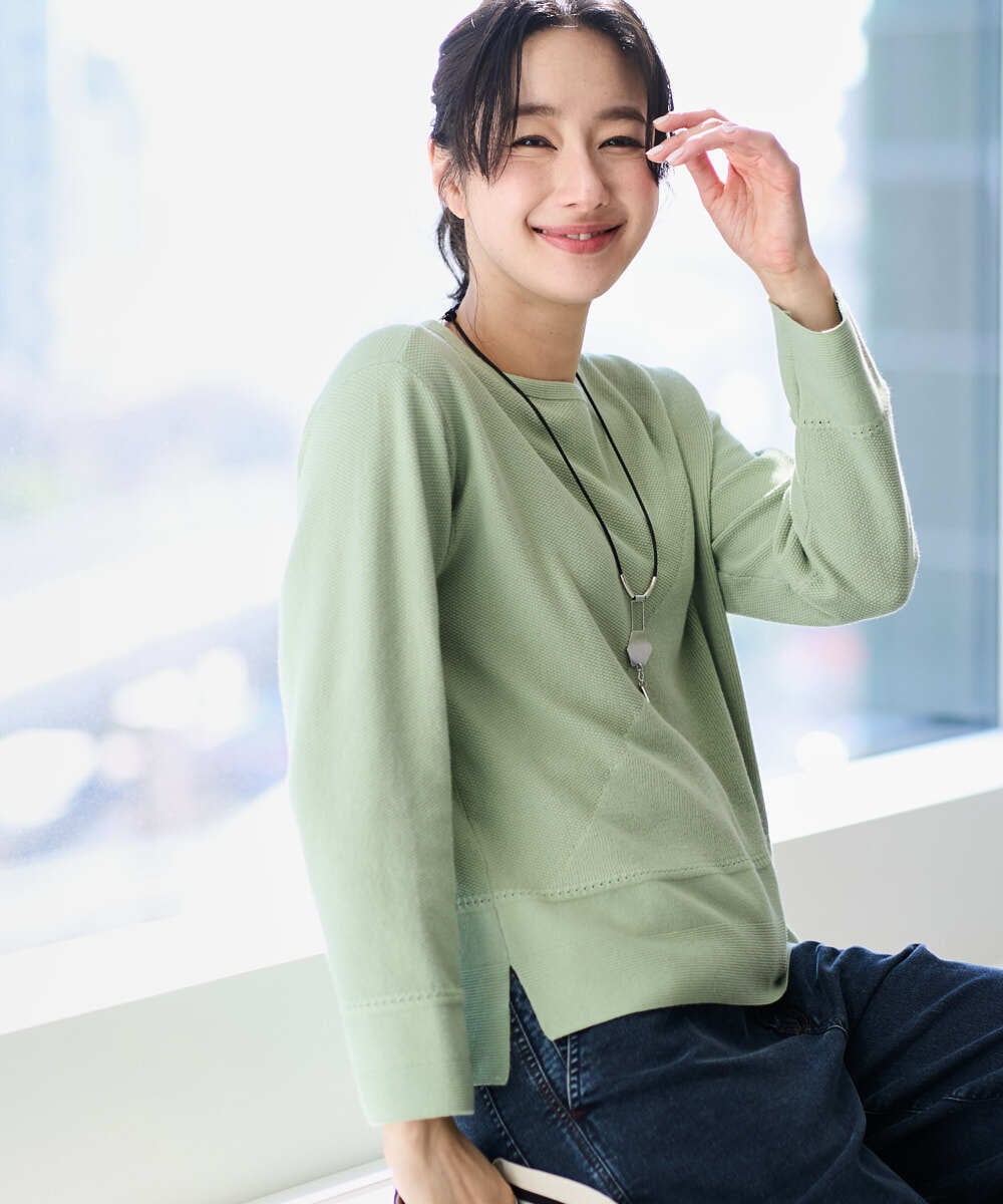 PZFEF30250 GEORGES RECH(ジョルジュ・レッシュ) 切り替えニット9分袖プルオーバー ピンク