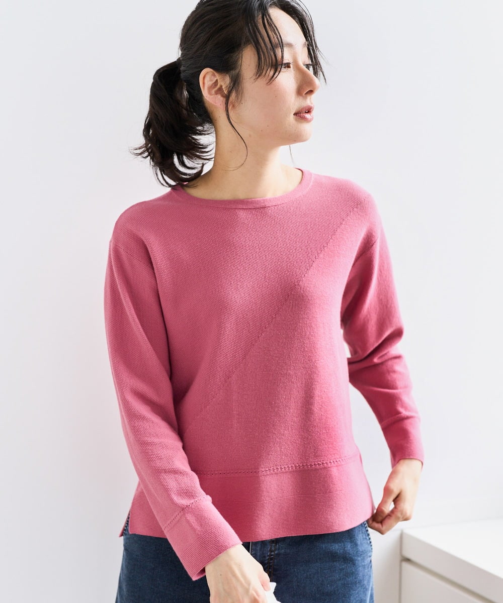 PZFEF30250 GEORGES RECH(ジョルジュ・レッシュ) 切り替えニット9分袖プルオーバー ピンク