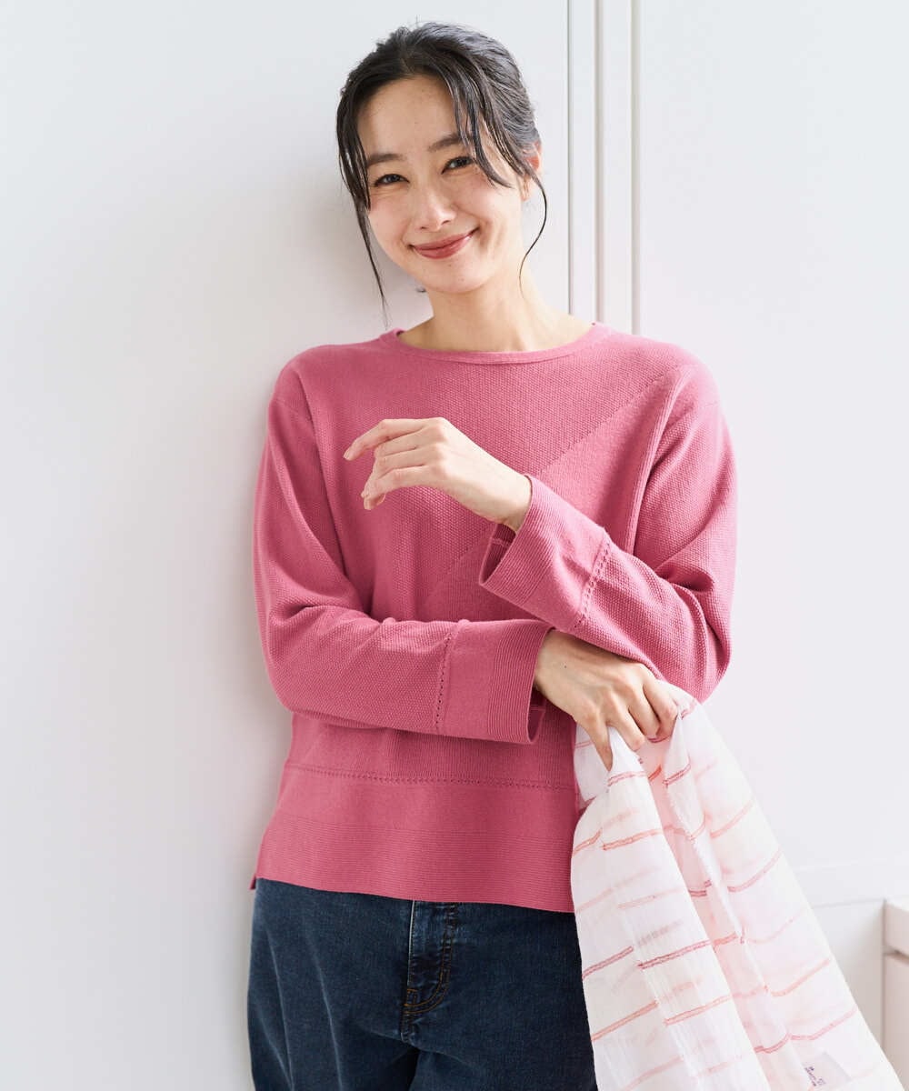 PZFEF30250 GEORGES RECH(ジョルジュ・レッシュ) 切り替えニット9分袖プルオーバー ピンク