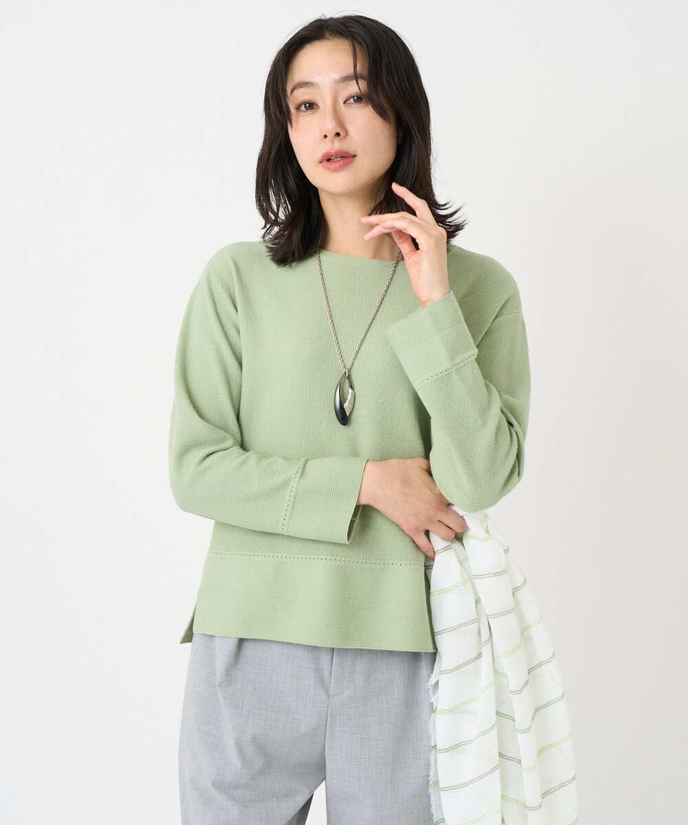 PZFEF30250 GEORGES RECH(ジョルジュ・レッシュ) 切り替えニット9分袖プルオーバー グリーン