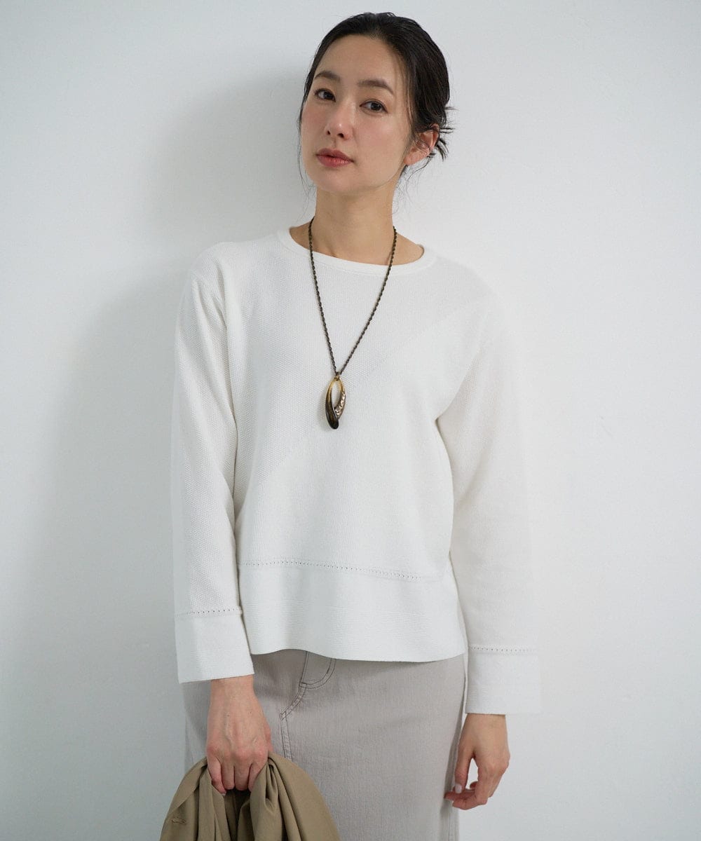 PZFEF30250 GEORGES RECH(ジョルジュ・レッシュ) 切り替えニット9分袖プルオーバー ホワイト