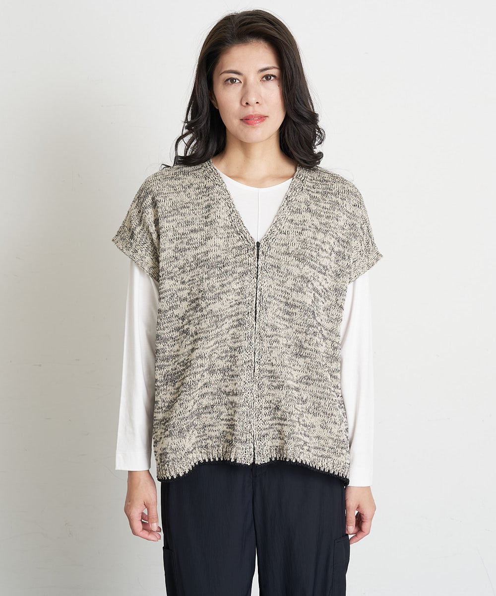 PZFET26290 GEORGES RECH(ジョルジュ・レッシュ) ジップアップニットベスト ベージュ