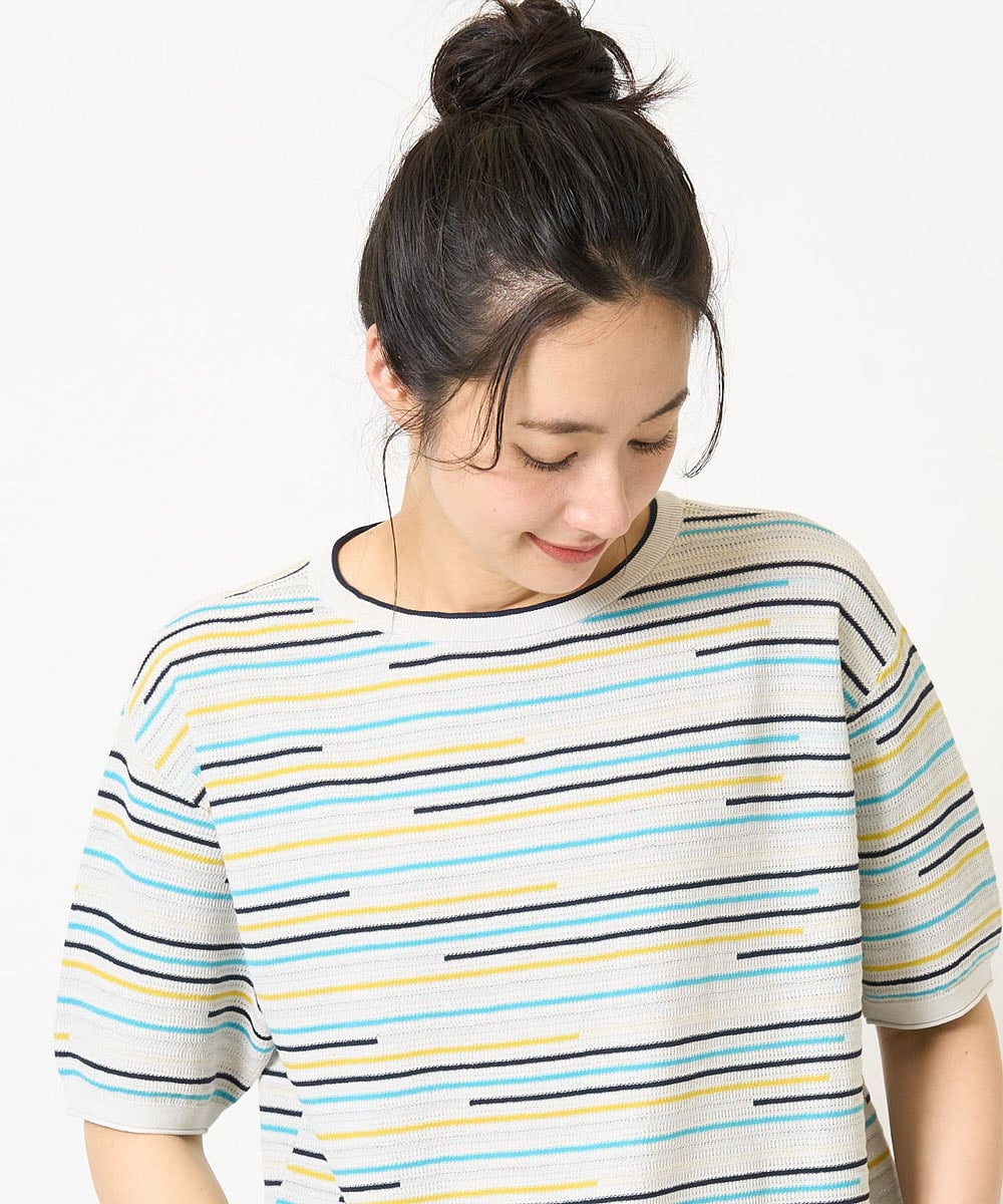 PZFGA03230 GEORGES RECH(ジョルジュ・レッシュ) カラフルボーダージャガードニット ライトグレー系