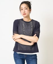 PZFGA05270 GEORGES RECH(ジョルジュ・レッシュ) ソフトローン透かし編ニットプルオーバー ネイビー