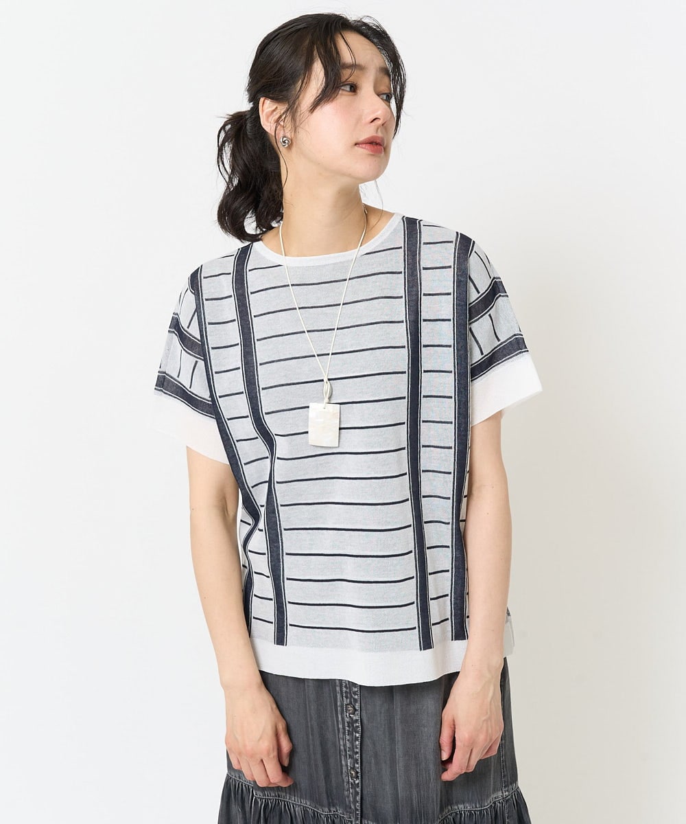 PZFGA15250 GEORGES RECH ジャガードストライプ幾何柄シアーニット