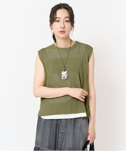 PZFGA16230 GEORGES RECH バックスリットメッシュニットジレ