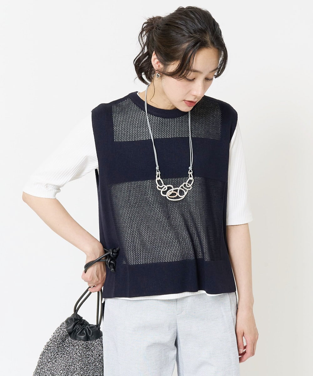 PZFGA16230 GEORGES RECH バックスリットメッシュニットジレ
