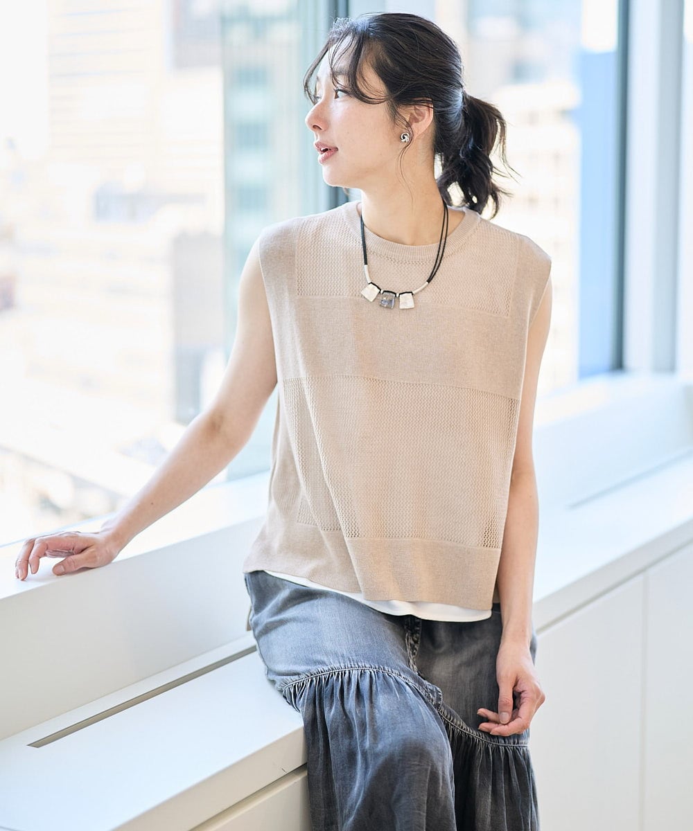 PZFGA16230 GEORGES RECH バックスリットメッシュニットジレ