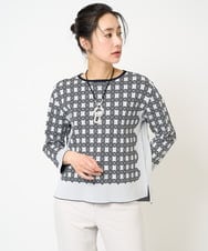PZFGB33270 GEORGES RECH(ジョルジュ・レッシュ)  [日本製]裏カノコストレッチジャカード8分袖ニット ホワイト系