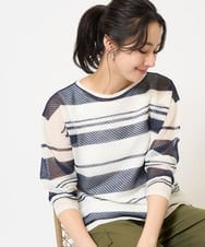 PZFGB43230 GEORGES RECH(ジョルジュ・レッシュ) メッシュボーダー8分袖ニット ネイビー