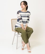 PZFGB43230 GEORGES RECH(ジョルジュ・レッシュ) メッシュボーダー8分袖ニット ネイビー