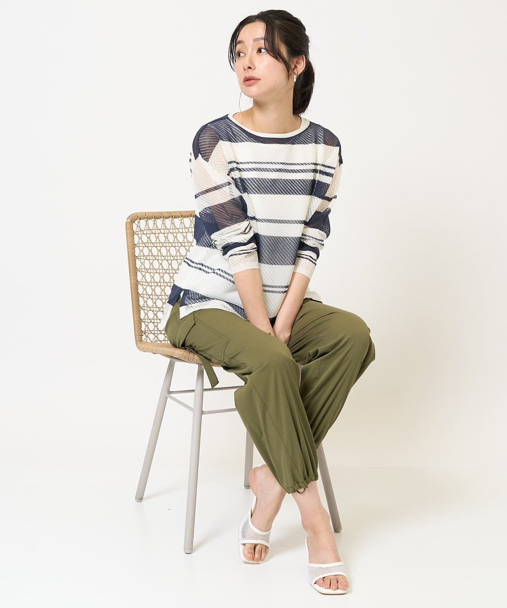PZFGB43230 GEORGES RECH(ジョルジュ・レッシュ) メッシュボーダー8分袖ニット ネイビー