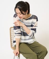 PZFGB43230 GEORGES RECH(ジョルジュ・レッシュ) メッシュボーダー8分袖ニット ネイビー