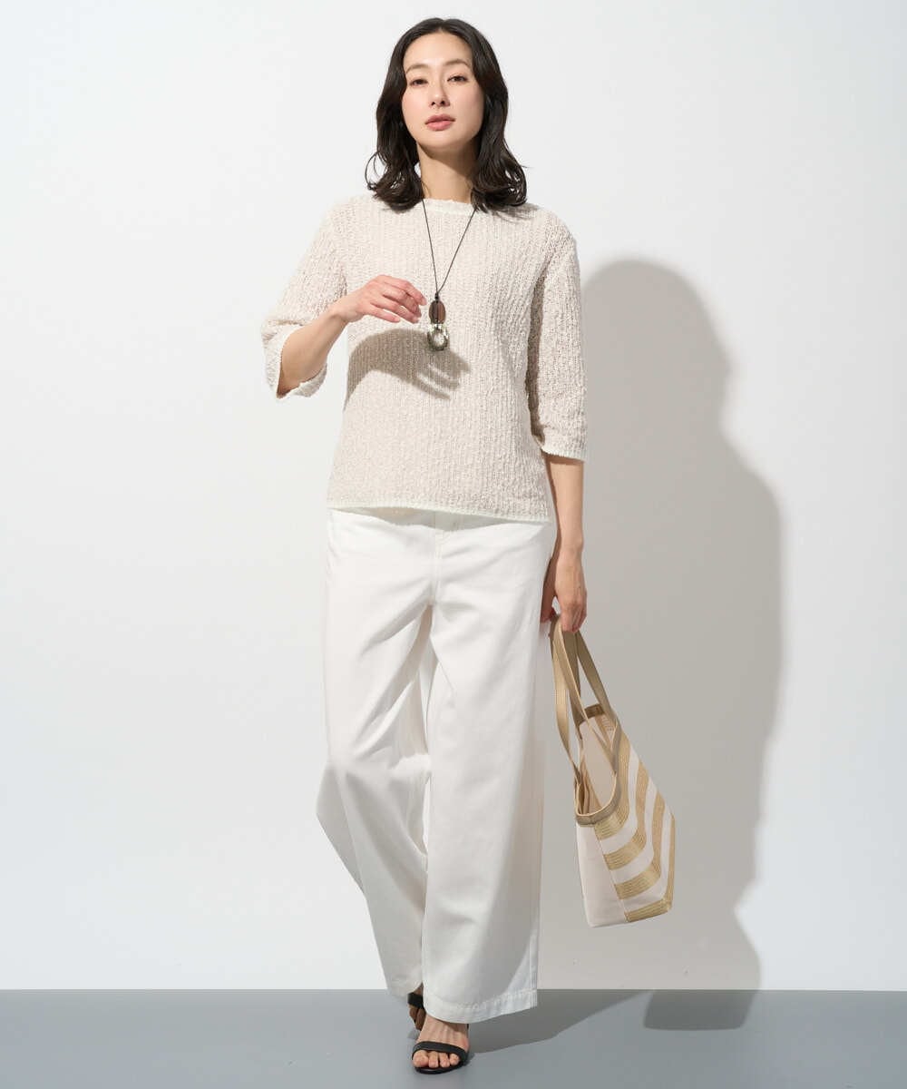 PZFGD02230 GEORGES RECH(ジョルジュ・レッシュ) コットンスラブヤーン5分袖ニット ベージュ