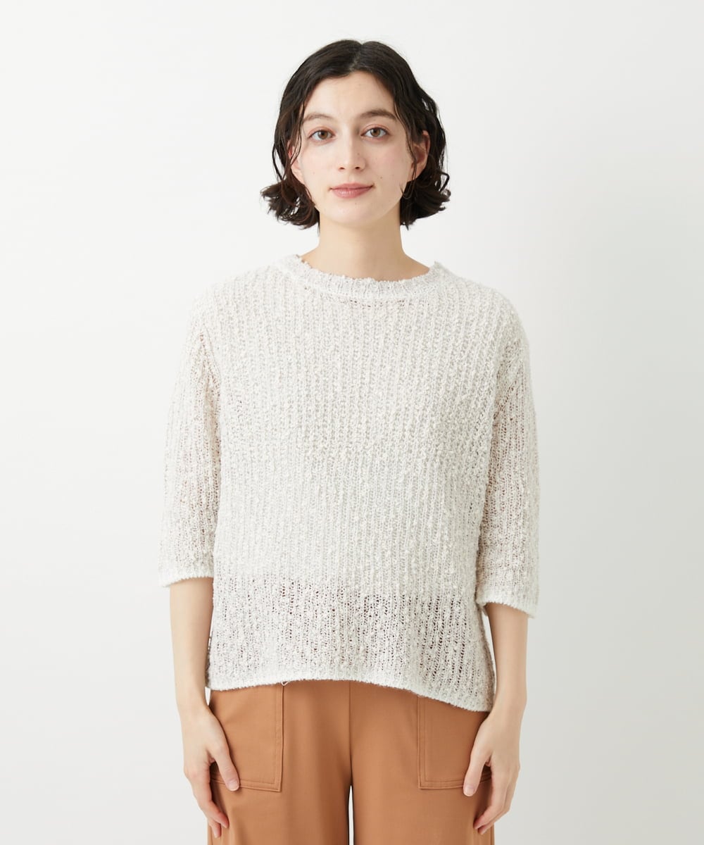 PZFGD02230 GEORGES RECH(ジョルジュ・レッシュ) コットンスラブヤーン5分袖ニット ベージュ