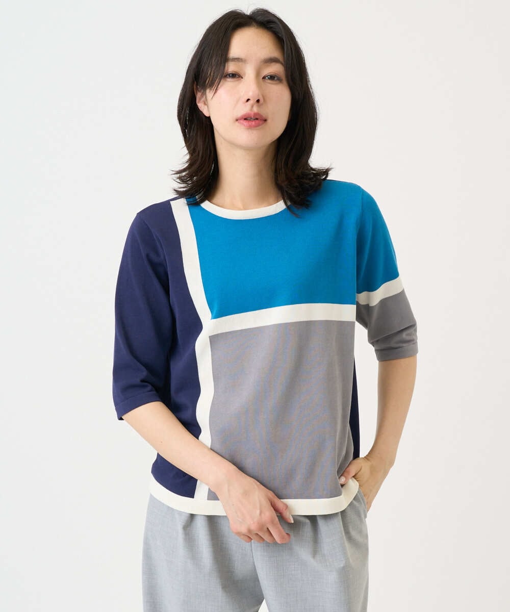 PZFGD13250 GEORGES RECH(ジョルジュ・レッシュ) カラーブロックインターシャニット ブルー系