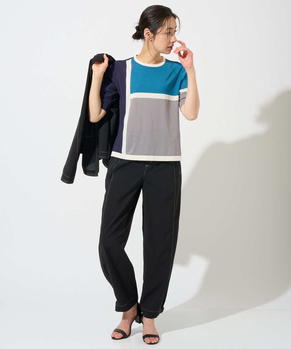 PZFGD13250 GEORGES RECH(ジョルジュ・レッシュ) カラーブロックインターシャニット ブルー系