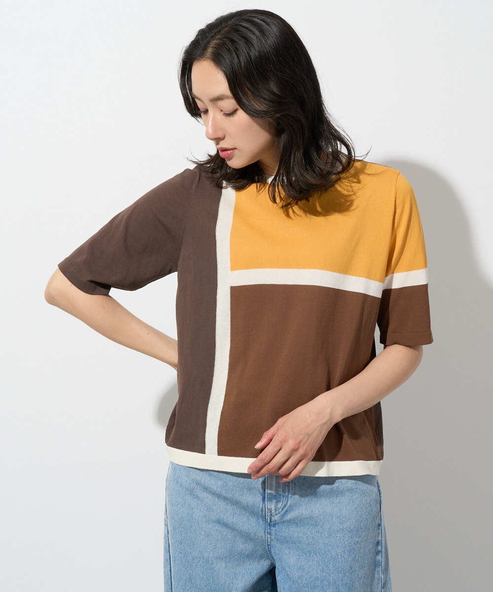 PZFGD13250 GEORGES RECH(ジョルジュ・レッシュ) カラーブロックインターシャニット ブルー系