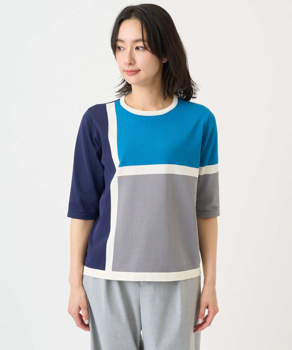 PZFGD13250 GEORGES RECH(ジョルジュ・レッシュ) カラーブロックインターシャニット ブルー系