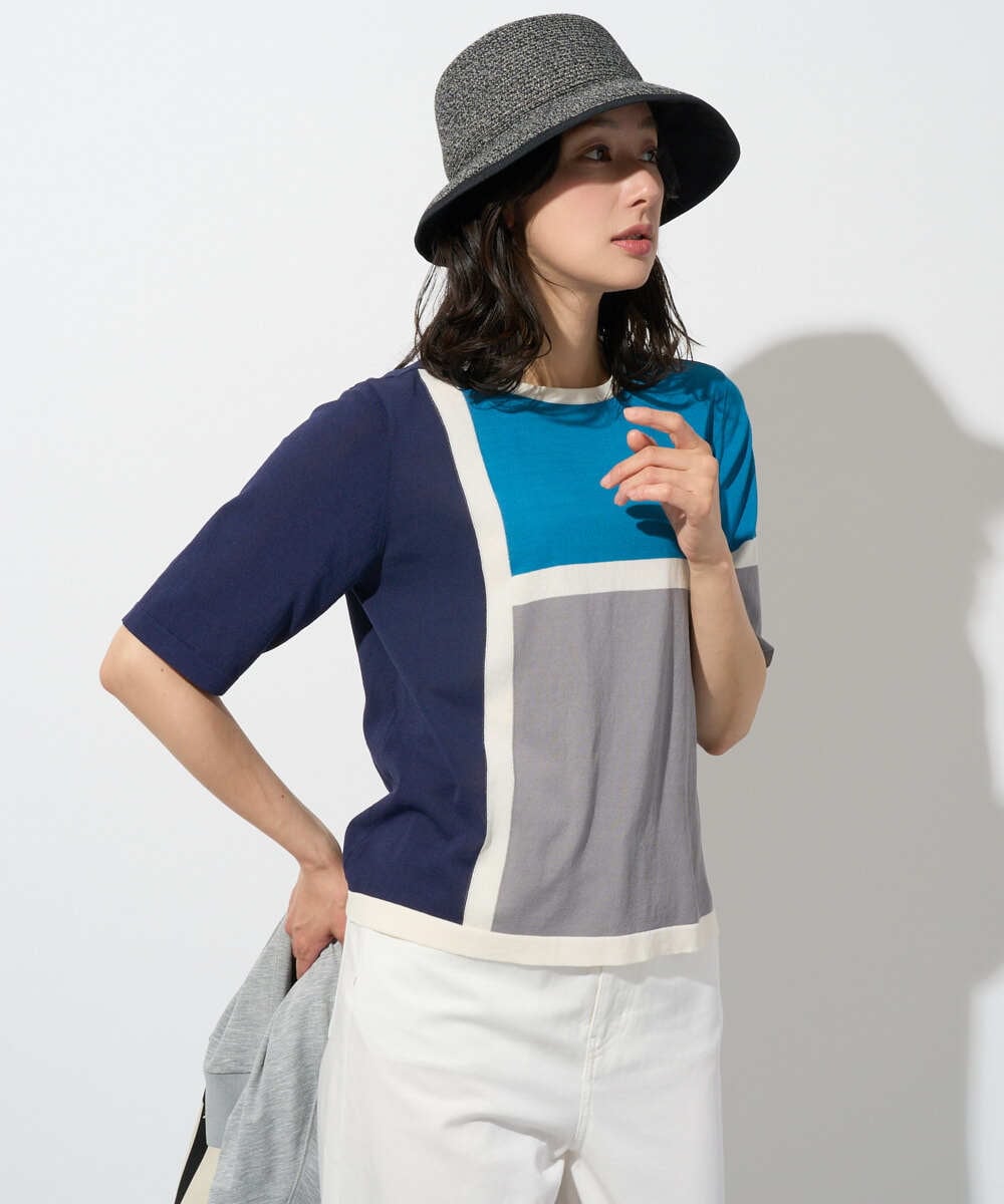 PZFGD13250 GEORGES RECH(ジョルジュ・レッシュ) カラーブロックインターシャニット ブルー系