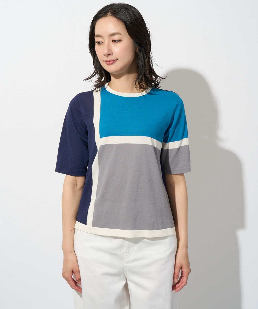 PZFGD13250 GEORGES RECH(ジョルジュ・レッシュ) カラーブロックインターシャニット ブルー系