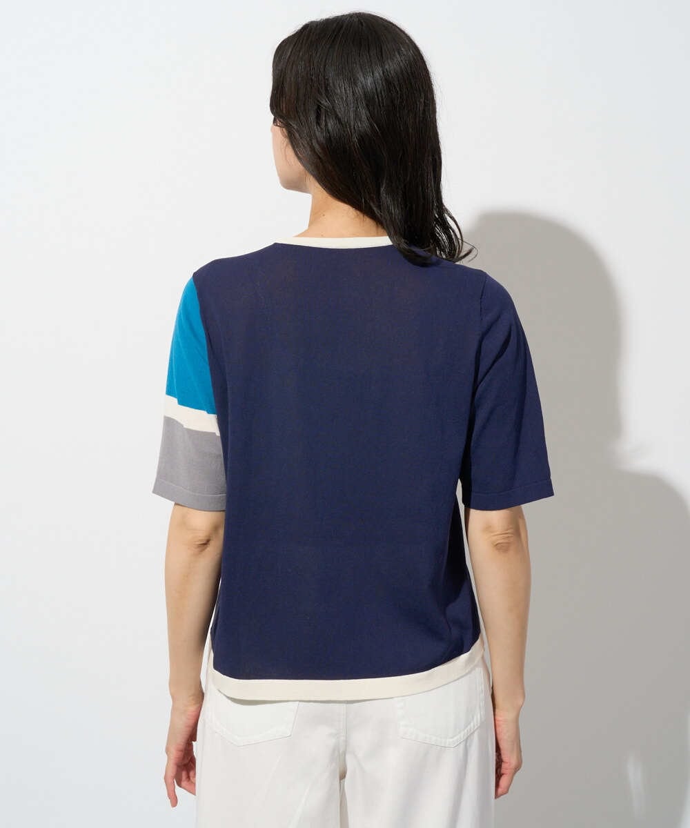 PZFGD13250 GEORGES RECH(ジョルジュ・レッシュ) カラーブロックインターシャニット ブルー系