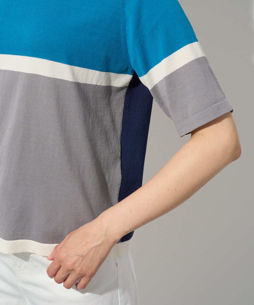 PZFGD13250 GEORGES RECH(ジョルジュ・レッシュ) カラーブロックインターシャニット ブルー系