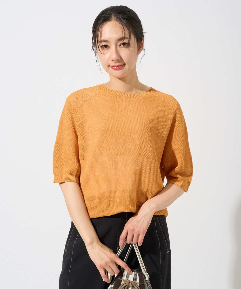 PZFGD15230 GEORGES RECH(ジョルジュ・レッシュ)  [日本製]ホールガーメントストレッチ5分袖ニット ブルー