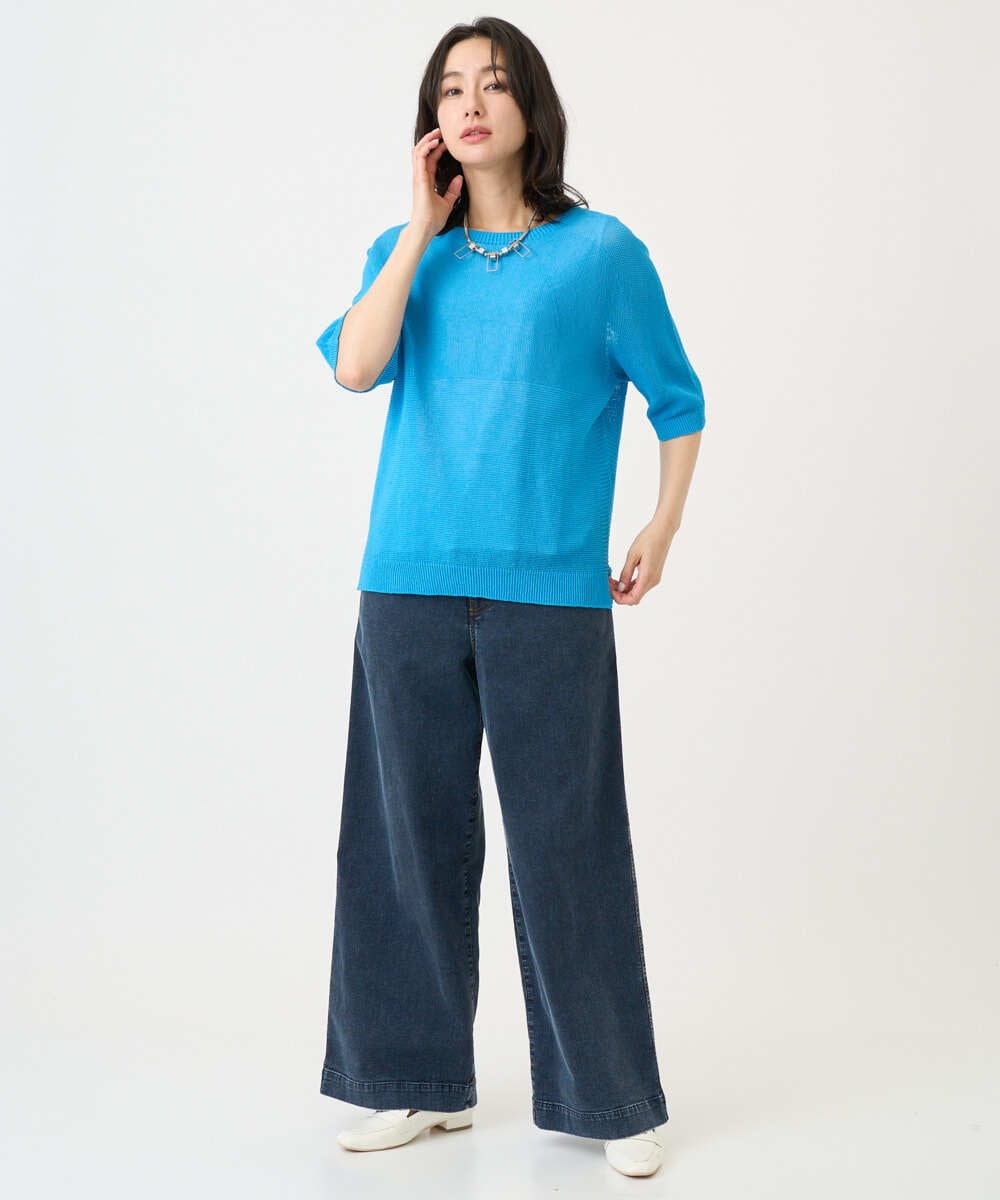 PZFGD15230 GEORGES RECH(ジョルジュ・レッシュ)  [日本製]ホールガーメントストレッチ5分袖ニット ブルー